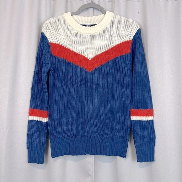 Freshman Crewneck Chevron Eyelash Knit Colorblock Sweater Size Small - Picture 1 of 5